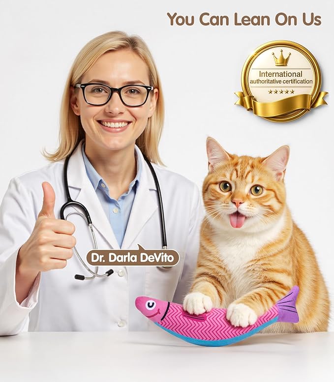 PetBusy Cat Toys with[5000mg A+Natural Catnip &Silvervine] [Baby Grade] Interactive Soft Chew Kicker Cat Toys for Indoor Cats & Kittens, [Crinkle &Bell] Fish Sound Toy, Drives Bored Cat Crazy with Fun