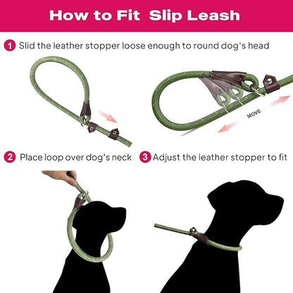 TwoEar 6FT Slip Lead Dog Leash, Heavy Duty Slip Leash for Dogs with Highly Reflective, Strong Rope Slip Leads No Pull Pet Training Leashes for Large Medium Dogs ( 1/2", Green )