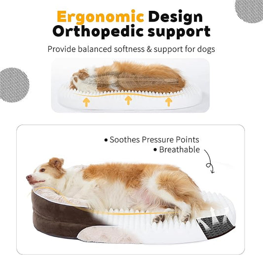 PetFun Orthopedic Dog Bed Couch for Large Sized Pets with Egg Foam Support, Four-Sided Bolster Cushions, Soft Tear-Resistant Fabric, and Removable Machine Washable Plush Cover