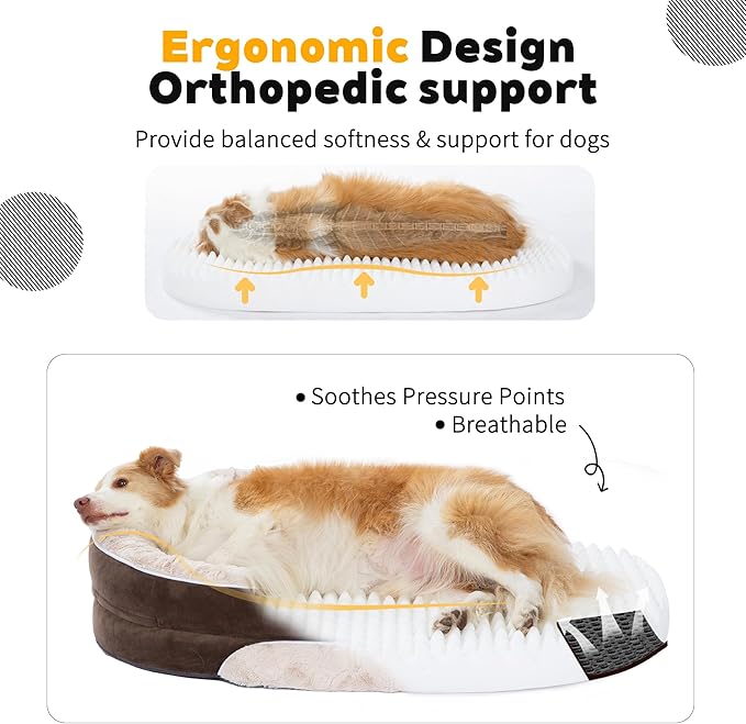 PetFun Orthopedic Dog Bed Couch for Large Sized Pets with Egg Foam Support, Four-Sided Bolster Cushions, Soft Tear-Resistant Fabric, and Removable Machine Washable Plush Cover