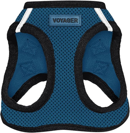 Best Pet Supplies Voyager Step-in Air Harness - All Weather Mesh, Reflective, No Pull Harness for Dogs, Cats - Secure with Hook & Loop Fastener, Buckle, Double D-Rings - Blue/Black Trim, L