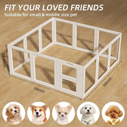 LoveTail Clear Acrylic Dog Playpen Indoor,Transparent Dog Pen,Easy to Assemble and Clear pet Pen for Puppy Dog, Rabbit and cat,Sturdy and Easy to Clean Plastic pet Fence (White, 23.6" H, 12PCS)