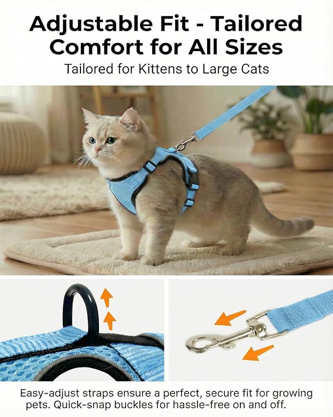 Luxelle 2 Pack Escape-Proof Cat Harness and Leash Set for Walking – Adjustable No Pull Soft Vest with Easy-Wear Buckle, Reflective Straps, Breathable Mesh – Outdoor Travel Harness for Cats & Kittens