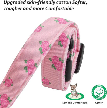 Cotton Handmade Dog Collar Cute and Distinctive Patterns Pink Rose with Pendant for Girl Boy Dogs Collars M