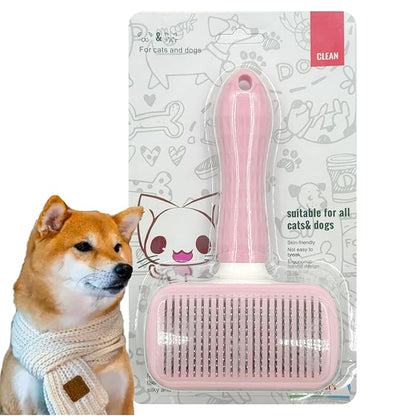 Self Cleaning Slicker Brush, Dog Cat Bunny Pet Grooming Shedding Brush, Easy to Remove Loose Undercoat, Pet Massaging Tool Suitable for Pets with Long or Short Hair (Baby Pink)