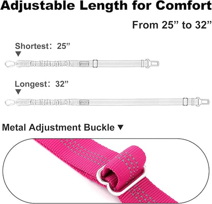 Dog Seat Belt for Car, Adjustable Dog Car Harness Seatbelt for Small Medium Large Dogs, Heavy Duty Travel Safety Restraint with Locking Aluminum Hook & Reflective Nylon Strap, Pink