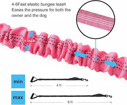 6FT Highly Reflective Heavy Duty Elastic Bungee Medium and Large Dog Leash Shock Absorbing with Comfortable Padded Handle and Traffic Handle Suitable for Training