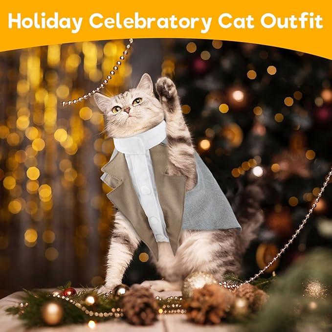 ADNIKIA Cat Tuxedo Suit, Stylish Cat Tuxedo Outfit Formal Suit, Kitten Formal Attire Wedding Birthday Onesie Costume for Male Girl Hairless Cats, Pet Fashion Apparel Fancy Clothes, Black, XL