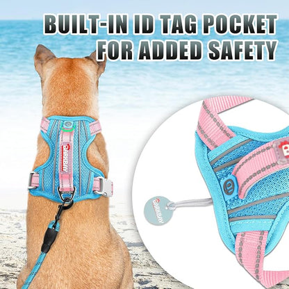 BARKBAY No Pull Dog Harness Large Reflective Dog Harness with Front Clip and Easy Control Handle for Walking Training Running with ID tag Pocket(Baby Blue & Baby Pink,XL)