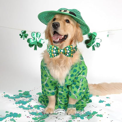 ARING PET St Patrick's Day Dog Collar, Cute Green Clovers Adjustable Shamrock Bowtie Pet Collar for Small Medium Large Girl Boy Dogs-M