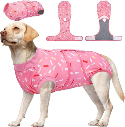 Kuoser Recovery Suit for Dogs, Comfy Dog Recovery Suit Female Doggie Onesie for Surgery, Post-Op Onesie for Female & Male Dogs, Soft Protective Wear, PinkRibbon XXL