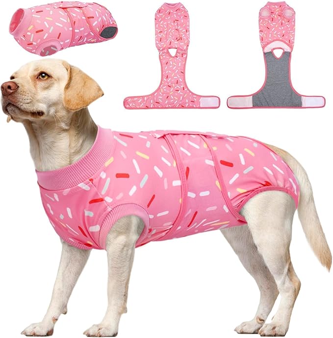 Kuoser Dog Recovery Suit Female, Dog Recovery Suit Female Doggie Onesie for Surgery, Post-Op Onesie for Female & Male Dogs, Soft Protective Wear, PinkRibbon L