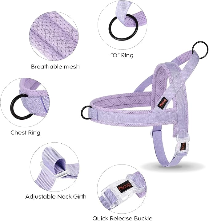 Didog No Pull Dog Harness with Breathable Mesh Padded, Quick Fit & Easy on Dog Vest Harness for Small Medium Large Dogs Training Walking(Purple,L)