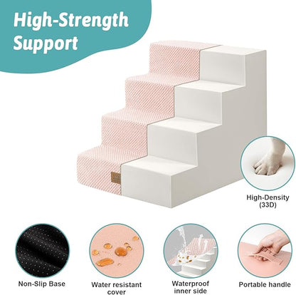 COZY KISS Dog Stairs for Small Dogs, 17.7" Extra Wide Right-Angle Pet Stairs for Couch and Beds, Anti-Slip Dog Steps for Old Cats and Lowrider, 17.7x23.6x17.7 inch, Pink