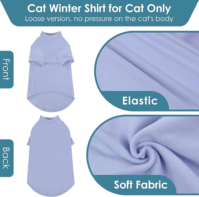 SUNFURA Turtleneck Sweater for Cat, Sphynx Cats Shirt Hairless Cat Sweaters with Sleeves, Warm and Soft Kitten Pullover Fleece Winter Pajamas Jumpsuit for Puppy Cats, Blue S