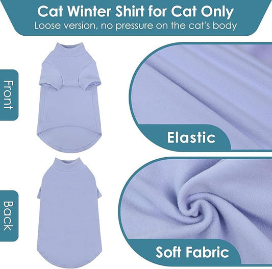 SUNFURA Turtleneck Sweater for Cat, Sphynx Cats Shirt Hairless Cat Sweaters with Sleeves, Warm and Soft Kitten Pullover Fleece Winter Pajamas Jumpsuit for Puppy Cats, Blue M