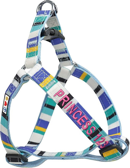 Pawtitas Personalized Dog & Puppy Harness Small Blue/Teal/Yellow Custom ID Tag Adjustable No Pull Vest