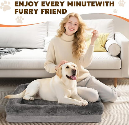 Orthopedic Dog Bed for Medium and Large Dogs Pet Bed with Sides Waterproof Dog Couch with Washable Removable Cover and Egg Crate Foam Pet Sleeping Mat with Anti-Slip Bottom