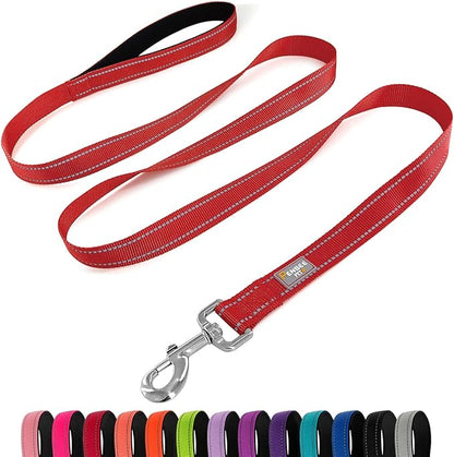Dog Leash 6 FT Padded Handle Nylon Reflective Dogs Leashes for Medium Dogs Red