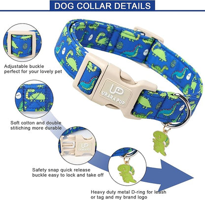 UP URARA PUP Summer Dog Collar-Dinosaur Dog Collars with Dino Eggs-Blue Summer Pet Dollar-Soft, Adjustable & Stylish for Small/Medium Dogs