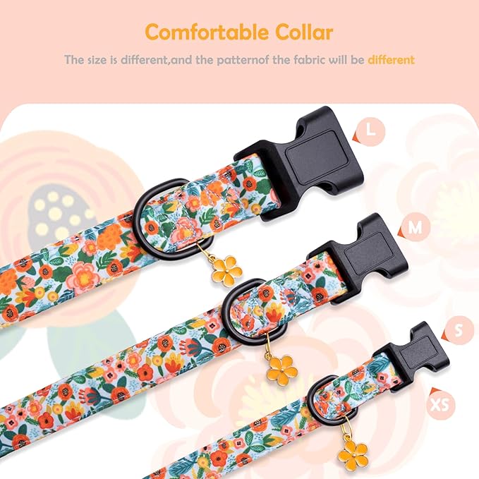 Faygarsle Dog Collar for Small Medium Large Dogs Cute Gaily Colored Puppy Collars for Female Dogs Floral Patterned Pet Collars for Summer Spring Wedding Puppy Girl Dog Collar L