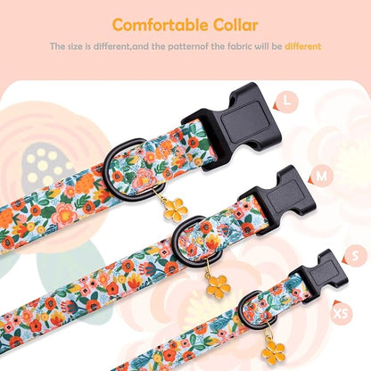 Faygarsle Dog Collar for Small Medium Large Dogs Cute Gaily Colored Puppy Collars for Female Dogs Floral Patterned Pet Collars for Summer Spring Wedding Puppy Girl Dog Collar M