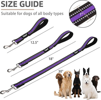 PUPTECK Reflective Short Dog Leashes - 3 Packs 2.5ft/ 1.5ft/ 1ft Nylon Leash with Strong Clip, Soft Padded Handle, Durable Training Leash for Large Small Medium Dogs Walking Outside, Purple