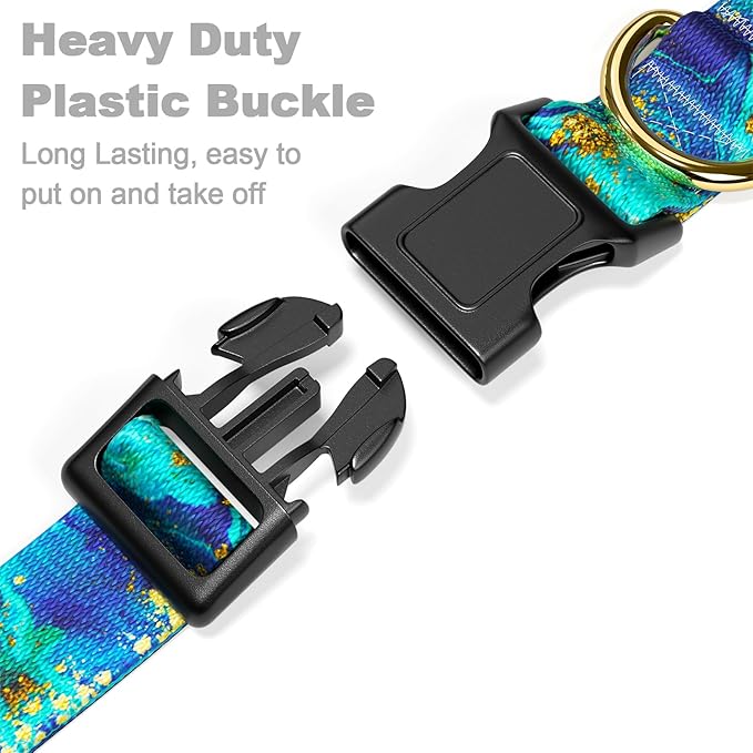 Rnivvi Dog Collar for Small Dogs, Cute Marble Heavy Duty Adjustable Puppy Collar with Quick Release Buckle for Girl & Female, Pet Accessories for Walking Running, XS Length 5/8" Width, Golden Ocean