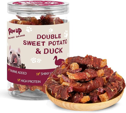 PAWUP Duck & Sweet Potato Duo Dog Treats, Soft Chews for Small & Medium Dogs, High Protein & High Fiber, Gentle on Sensitive Stomachs, Natural Daily Snack with Taurine, 12.5 oz