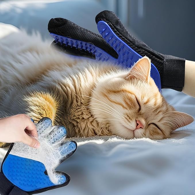 NVNAN Cat & Dog Grooming Gloves - Dog Shampoo Brush & Deshedding Brush for Shedding, Gentle Pet Hair Remover & Massage Gloves for Cats, Dogs, All Fur Types (1 Brush +1 Pair Gloves)