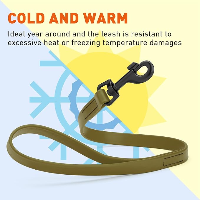 Dogline Biothane Waterproof Dog Leash Strong Coated Nylon Webbing with Black Hardware Odor-Proof Easy to Clean High Performance for Small or Large Dogs Made in USA 2 ft Lead, Olive Drab Green