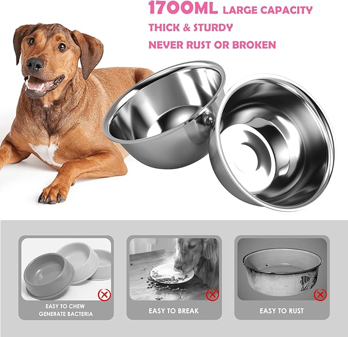 Elevated Dog Bowls, 10" Tall Height, ADENGL Raised Bowl Stand with 2 Stainless Steel Food Feeder Bowls (60oz) and Spill-Proof Mat for Medium Large ＆ Small Breeds, Pink