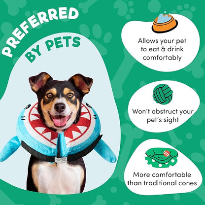 BENCMATE Inflatable Dog Cone Collar Alternative, Soft Dog Cone for Small Medium Large Dogs and Cats, Neck Recovery ECollar Donut Collar After Surgery (Large, Shark)