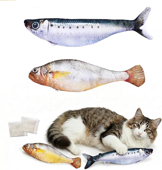Realistic Floppy Fish Cat Toy with Catnip Toys for Cats Interactive Cat Toys for All Breeds Tap-Activated 3 Flapping Mode Sardine/Yellow Croaker,7.1 Inches,with Catnip,Rechargeable