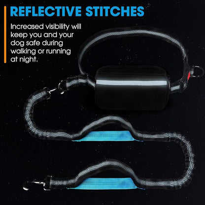 Hands Free Dog Leash with Waist Belt – No-Pull Bungee, Dual Padded Handles & Zipper Pouch for Running, Walking & Training – Adjustable Waist Leash for Large & Medium Dogs (Black)