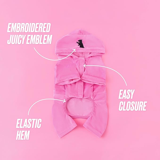 Juicy Couture Hooded Pet Juicy Bling Velour Tracksuit Chest 16 inches for Small Dogs and Cats - Hot Pink - XS/S