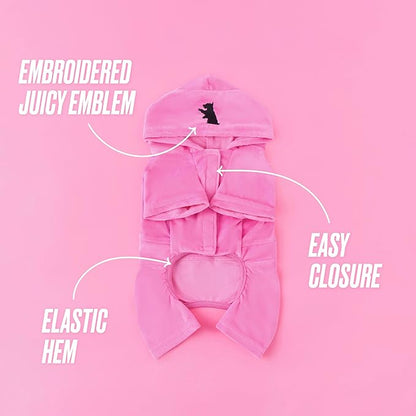 Juicy Couture Hooded Pet Juicy Bling Velour Tracksuit Chest 16 inches for Small Dogs and Cats - Hot Pink - XS/S