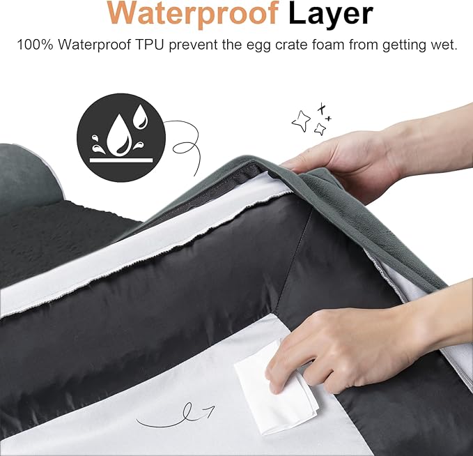 Large Dog Bed Orthopedic Washable: Beds Bolster XL Bed Large Big Dogs Egg Crate Foam Couch Sofa Waterproof with Removable Cover - Dark Grey