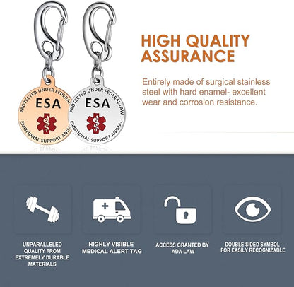 Leash King Service Dog Tag/ESA Animal Tag - Double Sided with Federal Protection & Red Medical Alert Symbol| Easily Attach to Collar, Harness, Vest | Service Dog Identification Tag