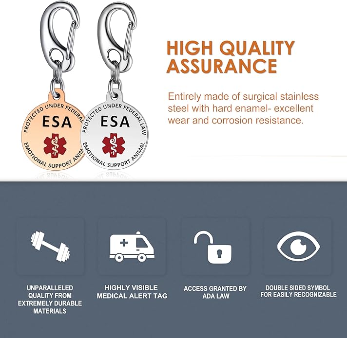 Leash King Service Dog Tag/ESA Animal Tag - Double Sided with Federal Protection & Red Medical Alert Symbol| Easily Attach to Collar, Harness, Vest | Service Dog Identification Tag
