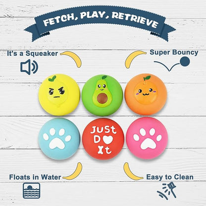 Pawdoer Squeaky Dog Toys, Soft Latex Rubber Squeaky Dog Ball for Small Dogs Puppies, Cute Bounce Squeak Toys Balls with Funny Cute Face