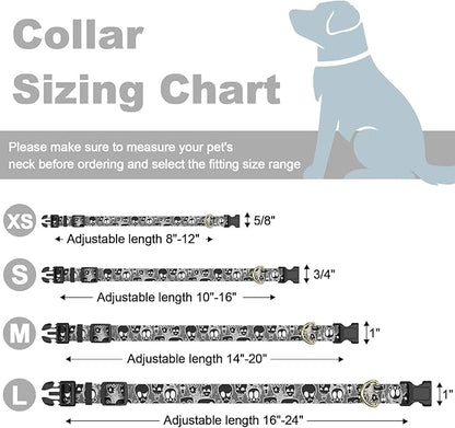Rnivvi Dog Collar for Large Dogs, Cute Heavy Duty Adjustable Puppy Collar with Quick Release Buckle for Girl & Female, Pet Accessories for Walking Running, L Length 1" Width, Black Skull