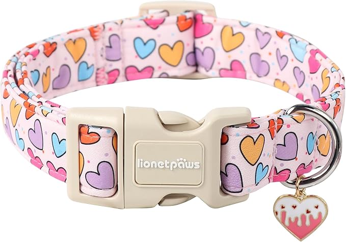 Lionet Paws Valentine's Dog Collar- Cute Spring Sweet Heart Dog Collars with Plastic Buckle, Light Adjustable Dog Collars for Small Dogs