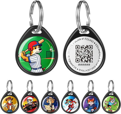 QR Code Dog Tag and Cat Tag, Scan to Reunite Faster, Waterproof and Durable, Lightweight and Quiet, Updatable Contact Info, with Baseball All-Star Pet Character Design