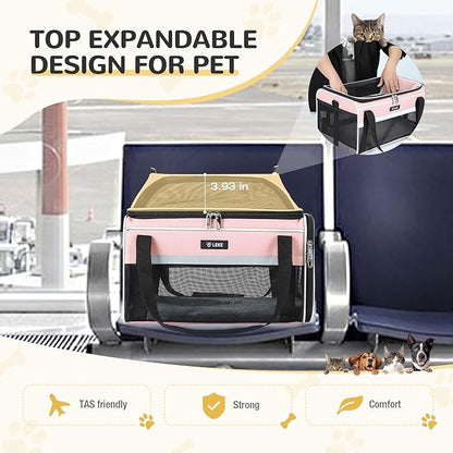 Lekereise Top-Expandable Pet Carrier 18x13x9.5 Inch Southwest Frontier Airline Approved Soft Sided Underseat to 15lbs Travel Carriers for Small Cats Dogs with Locking Safety Zippers Anti-Scratch Mesh
