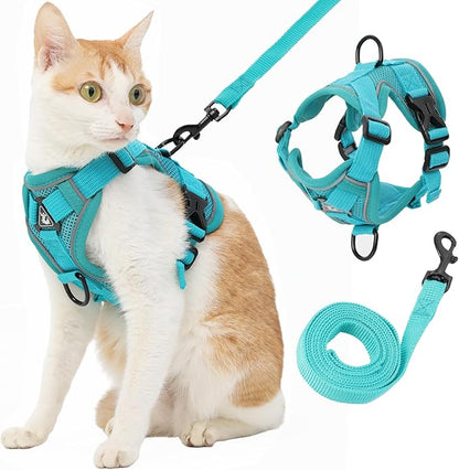 Kodervo Cat Harness and Leash, Reflective Cat Harness Escape Proof for Walking, Adjustable Kitten Harness and Leash Set, 4 Buckles Easy Control Breathable Cat Vest Harness for All Types of Cats