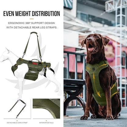 OneTigris Dog Lift Harness for Large Dogs, Dog Hip Support Brace, Full Body Lifter with Handles Invictus Multifunctional Mobility Assistance Vest for Back Legs (Green, Large)