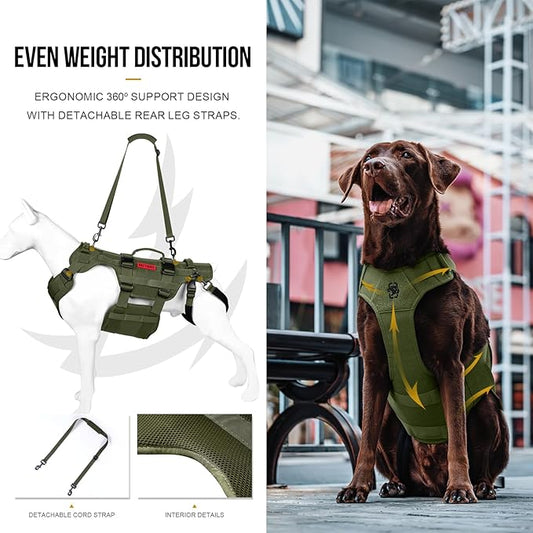 OneTigris Dog Lift Harness for Large Dogs, Dog Hip Support Brace, Full Body Dogs Lifter with Handles Invictus Multifunctional Mobility Assistance Vest for Back Legs (Green, X-Large)
