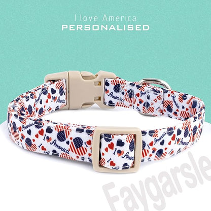 Faygarsle Patriotic American Flag Dog Collar Red White Blue Pattern Summer Design for Small Medium Large Dogs S