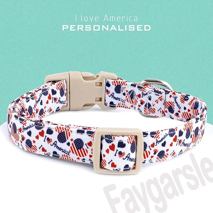 Faygarsle Patriotic American Flag Dog Collar Red White Blue Pattern Summer Design for Small Medium Large Dogs M